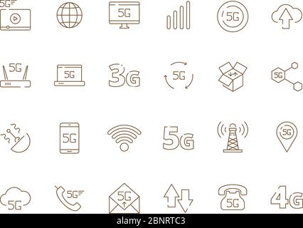 5g-Symbole. Internet mobile Sicherheit Wireless 4g Signal Telekommunikation neue Technologie gratis WiFi Vektor-Symbole Stock Vektor