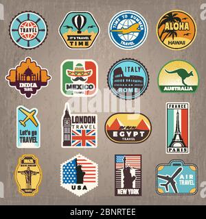 Vektor dargestellt Reisen Sticker aus der ganzen Welt Stock-Vektorgrafik -  Alamy