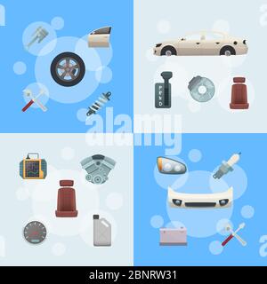 Vektor Auto Teile Infografik Konzept Illustration des Satzes Stock Vektor