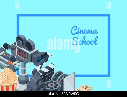 Vector Cinematograph isometrische Elemente der set Hintergrund Illustration Stock Vektor