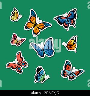 Vektor dekorative farbige Schmetterlinge Aufkleber Set Illustration Stock Vektor