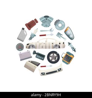 Vektor Autoteile in Kreisform Illustration Stock Vektor