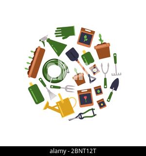 Vektor flache Gartenbau-Symbole in Kreisform Illustration Stock Vektor