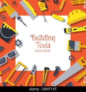Vektor flache Konstruktion Werkzeuge Hintergrund mit Platz für Text Illustration Stock Vektor