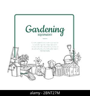 Vektor-Gartenarbeit Doodle Symbole unter Rahmen mit Platz für Text-Illustration Stock Vektor