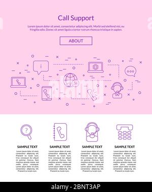 Vektorliniensymbole für das Call Support Center Landing Page Template Illustration Stock Vektor