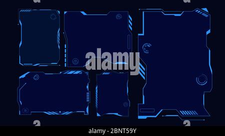 Techno-Rahmen, Schnittstelle. Futuristisches virtuelles hud-Raster zeigt blaues ui-Hologramm an. Stock Vektor
