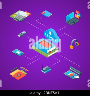 Vektor isometrische Online-Bildung Symbole Infografik Konzept Illustration Stock Vektor