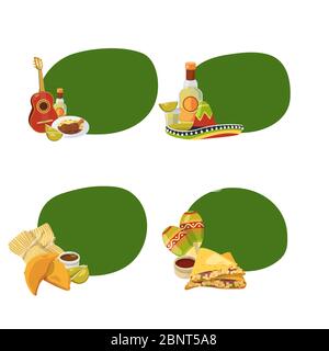 Vektor Cartoon mexikanische Lebensmittel Aufkleber mit Platz für Text Stock Vektor