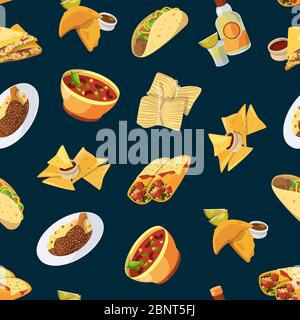 Vektor Cartoon mexikanische Lebensmittel Muster oder Hintergrund Illustration Stock Vektor