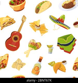 Vektor Cartoon mexikanische Lebensmittel Muster oder Hintergrund Illustration Stock Vektor
