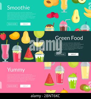 Vektor flache Smoothie Elemente Web Banner Vorlagen Illustration Stock Vektor
