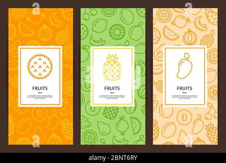 Vektor Linie Früchte Symbole Flyer Vorlagen Illustration Stock Vektor