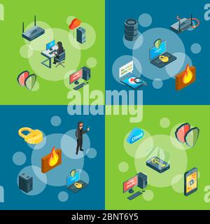 Vektor isometrische Daten und Computer-Sicherheit Symbole Infografik Konzept Illustration Stock Vektor