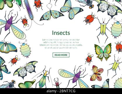 Vektor Hand gezeichnet Insekten Hintergrund mit Platz für Text Illustration Stock Vektor