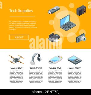 Vektor isometrische Gadgets Symbole Seite Vorlage Illustration Stock Vektor