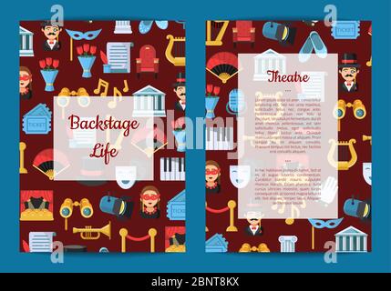 Vektor flaches Theater Symbole Karte oder Flyer Vorlage Illustration Stock Vektor