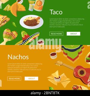 Vektor Cartoon mexikanische Lebensmittel Web Banner Illustration Stock Vektor