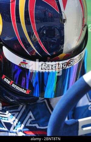 Carlos Sainz während seiner Kart-Karriere hat der spanische Rennfahrer kürzlich für Ferrari für die Saison 2021 und darüber hinaus unterschrieben und Sebastian Vettel ersetzt. Er ist der Sohn des Doppelweltmeisters Carlos Sainz. Stockfoto