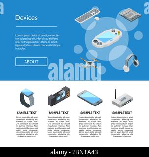 Vektor isometrische Gadgets Symbole Landing Page Vorlage Illustration Stock Vektor