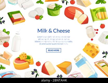 Vektor Cartoon Milch und Käse Produkte Hintergrund Stock Vektor