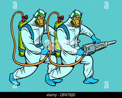 Spezialisten desinfizieren in Schutzanzügen Stock Vektor