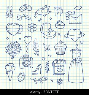 Vektor Doodle Hochzeit Elemente Set Hintergrund illustrationon Stock Vektor