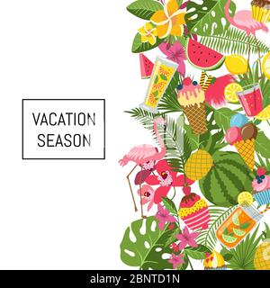 Sommer Cocktails, Flamingo, Palmblätter Hintergrund mit Stock Vektor
