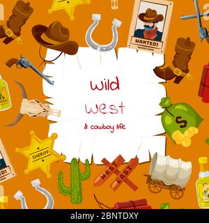 Vektor Cartoon wilden Westen Elemente Hintergrund mit Platz für Text-Illustration Stock Vektor