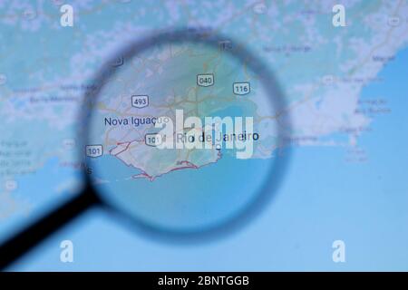 Los Angeles, California, USA - 1. Mai 2020: Rio de Janeiro Stadt Stadtname mit Standort auf der Karte Nahaufnahme, illustrativ Editorial Stockfoto