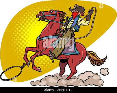 Cowboy auf einem Pferd mit Lasso Stock Vektor