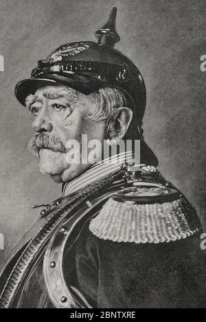 Otto von Bismarck (1815-1898). Estadista alemán. Artífice de la unificación alemana. Grabado. La Ilustración Española y Americana,8 de agosto de 1898. Stockfoto