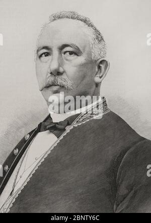 Germán Gamazo Calvo (1840-1901). Abogado y político liberal español. Ministro de fomento durante el reinado de Alfonso XII y de Hacienda y de Ultramar durante la regencia de María Cristina de Habsburgo-Lorena. Grabado por Matute. La Ilustración Española y Americana,8 de junio de 1898. Stockfoto