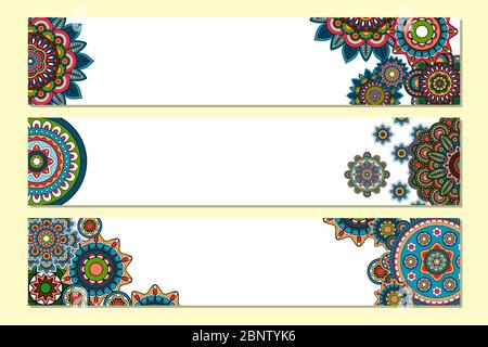 Horizontale Kopfzeilen für Website mit Tribal Mandalas. Vektorgrafik Stock Vektor