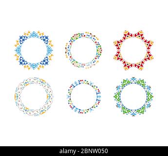 Bunte ethnische Ornament kreisförmigen Rahmen gesetzt. Vektorgrafik Stock Vektor