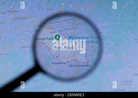 Los Angeles, California, USA - 1. Mai 2020: San Jose Stadt Stadtname mit Ort auf der Karte Nahaufnahme, illustrativ Editorial Stockfoto