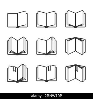 Bildung Icons Set, offene Bücher in schwarz über weiß. Vektorgrafik Stock Vektor
