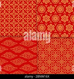 Rotes geometrisches orientalisches Muster-Set. Vektorgrafik Stock Vektor