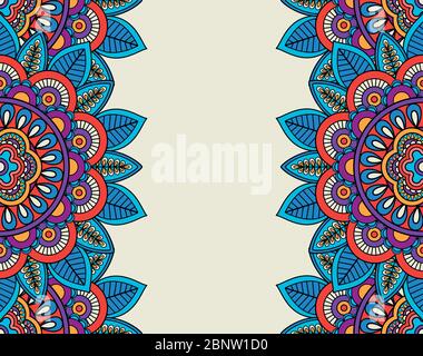 Indische Doodle Boho Blumenbordüren. Vektorgrafik Stock Vektor