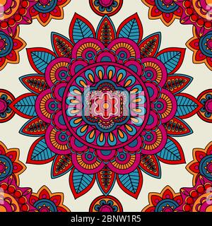 Mandala Boho Hand gezeichnet nahtloses Muster. Vektorgrafik Stock Vektor