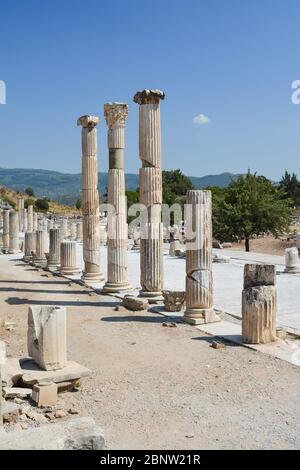 Die Ruinen der antiken Stadt Ephesus in der Türkei. Stockfoto