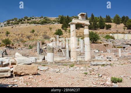 Die Ruinen der antiken Stadt Ephesus in der Türkei. Prytaneion. Stockfoto