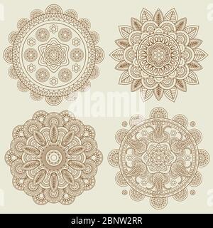 Set von indischen Doodle Boho floral mehendi Mandalas. Vektorgrafik Stock Vektor
