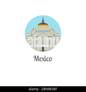 Mexiko Palast Wahrzeichen isoliert runde Ikone. Vektorgrafik Stock Vektor
