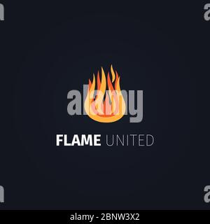 Feuersymbol. Vektor Flamme united Logo Vorlage isoliert auf dunklem Hintergrund Stock Vektor
