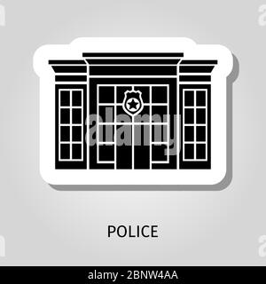 Polizei Gebäude schwarz Silhouette Vektor Web Aufkleber Symbol Stock Vektor