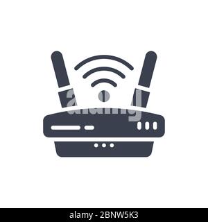 Vektorgrafik eines wlan-Router-Symbols oder -Logos in schwarzer Farbe und Glyphe Stock Vektor