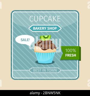 Niedliche Karte braun Cupcake mit Kiwi, Vektor-Illustration Stock Vektor