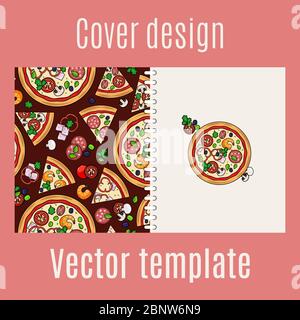 Cover-Design für Print mit Pizza und Scheiben Muster, Vektor-Illustration Stock Vektor