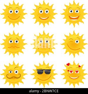 Sun Emoticons. Vektor lächelnd Sonne Cartoon Sammlung Stock Vektor